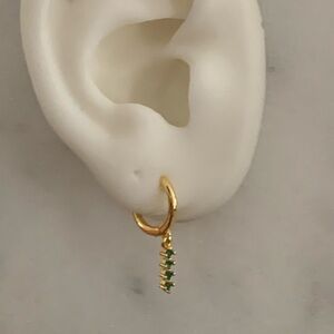 Gold Green Crystal Drop Huggie Hoop Earrings 

Brand New